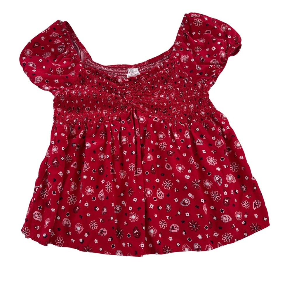 Girls Red Bandana Print Babydoll Top Size M 7-9 Cottagecore Western Boho